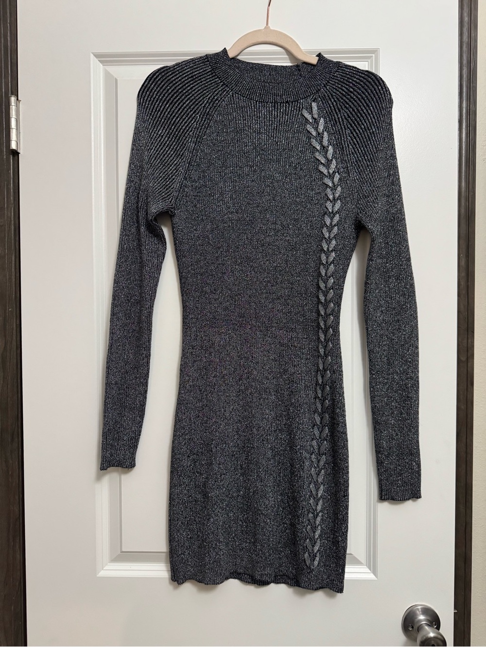 by & by Charcoal Gray Long Sleeve Knit Dress with Side Braid